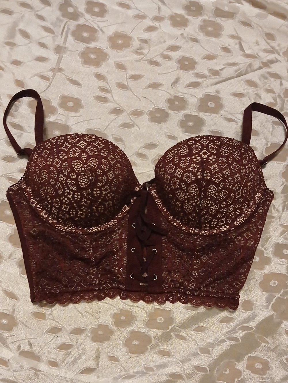 Victorias Secret Lace Longline Bustier Bralette in Deep Burgundy